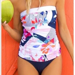 WHITE & BLUE NAUTA BLOOM CLASSIC BANDEAU TANKINI
